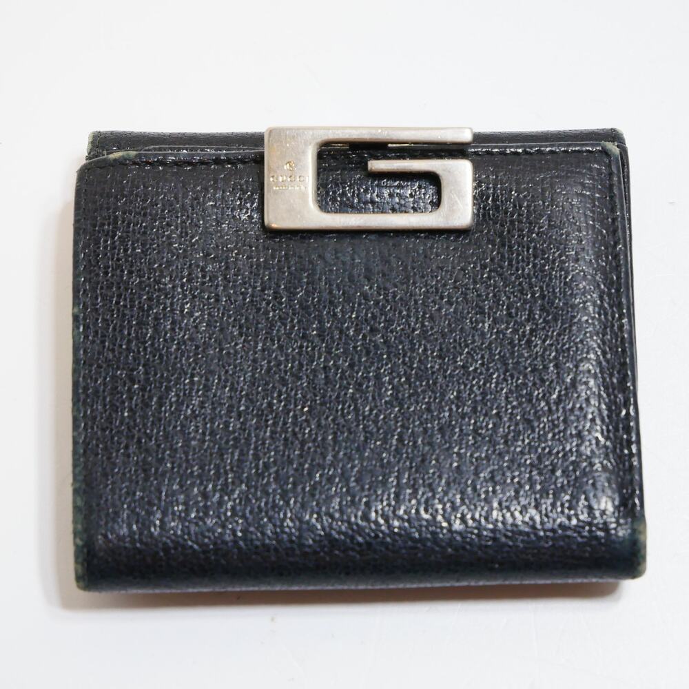 Authentic Vintage Gucci G Clip Bifold Compact Wallet Black Leather Made Italy